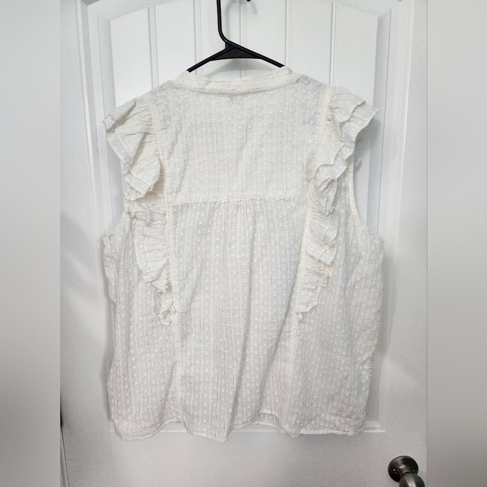 Anthropologie Pilcro Ruffled Buttondown Metallic Swiss Dot Top in Ivory, Size XL - Picture 8 of 8